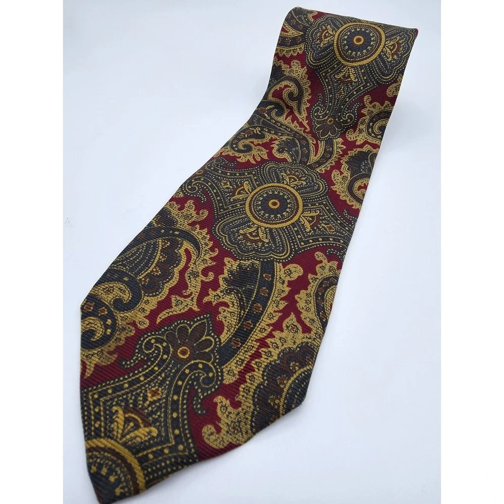 VTG Robert Talbott Paisley Silk Neck Tie Burgundy Gold Gray Men's Tie 59